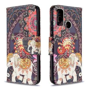 For Huawei P Smart (2020) Colored Drawing Pattern Horizontal Flip Leather Case with Holder & Card Slots & Wallet(Flowers and Elephant)