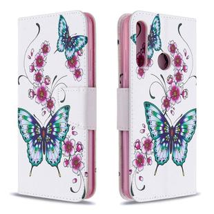 For Huawei Y6P Colored Drawing Pattern Horizontal Flip Leather Case with Holder & Card Slots & Wallet(Peach Blossom and Butterfly)