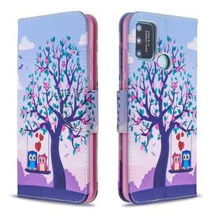 For Huawei Honor 9A Colored Drawing Pattern Horizontal Flip Leather Case with Holder & Card Slots & Wallet(Two Owls)