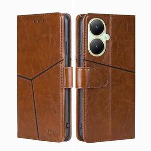 For vivo Y35+ 5G Geometric Stitching Leather Phone Case(Light Brown)