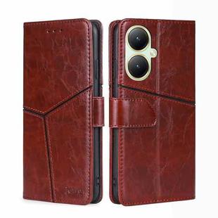 For vivo Y35+ 5G Geometric Stitching Leather Phone Case(Dark Brown)