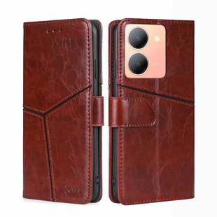 For vivo Y78 5G Geometric Stitching Leather Phone Case(Dark Brown)