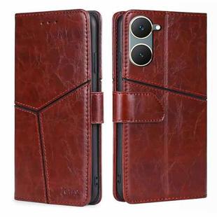 For vivo Y03 4G Geometric Stitching Leather Phone Case(Dark Brown)