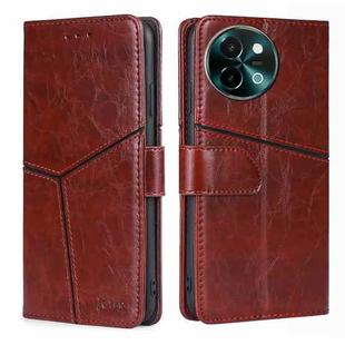 For vivo Y38 5G / T3x Global Geometric Stitching Leather Phone Case(Dark Brown)