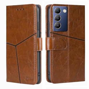 For vivo Y100 5G IDN Geometric Stitching Leather Phone Case(Light Brown)