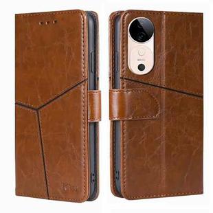 For vivo S19 Geometric Stitching Leather Phone Case(Light Brown)