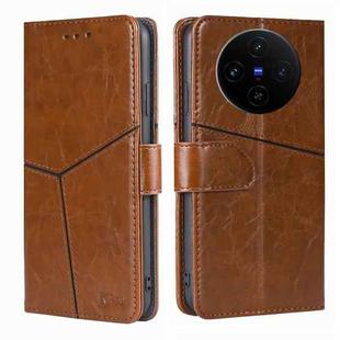 For vivo X100s Geometric Stitching Leather Phone Case(Light Brown)