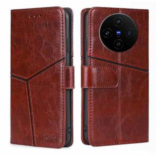 For vivo X100s Geometric Stitching Leather Phone Case(Dark Brown)