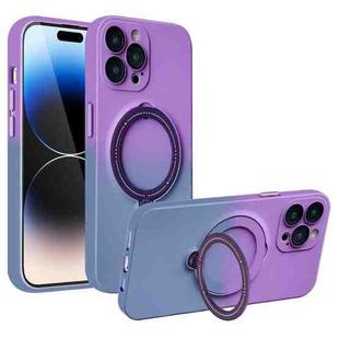 For iPhone 14 Pro MagSafe Holder Gradient TPU Phone Case(Deep Purple Gray)