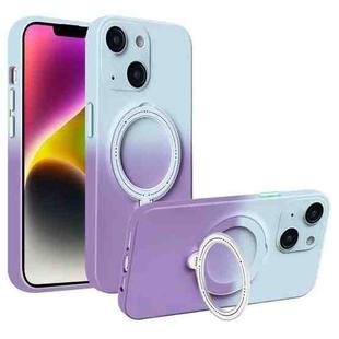 For iPhone 14 Plus Gradient TPU MagSafe Holder Phone Case(Gray Purple)