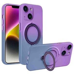 For iPhone 14 Plus MagSafe Holder Gradient TPU Phone Case(Deep Purple Gray)