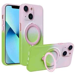 For iPhone 13 Gradient TPU MagSafe Holder Phone Case(Pink Green)