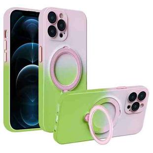 For iPhone 12 Pro MagSafe Holder Gradient TPU Phone Case(Pink Green)