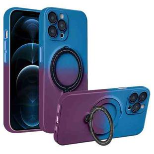 For iPhone 12 Pro Gradient TPU MagSafe Holder Phone Case(Blue Purple)