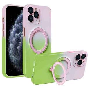 For iPhone 11 Pro Max Gradient TPU MagSafe Holder Phone Case(Pink Green)