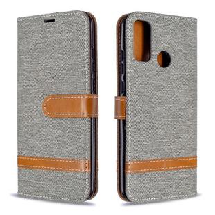 For Huawei P Smart (2020) Color Matching Denim Texture Horizontal Flip Leather Case with Holder & Card Slots & Wallet & Lanyard(Grey)