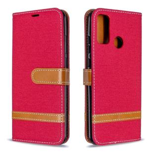 For Huawei P Smart (2020) Color Matching Denim Texture Horizontal Flip Leather Case with Holder & Card Slots & Wallet & Lanyard(Red)