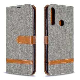For Huawei Y6P Color Matching Denim Texture Horizontal Flip Leather Case with Holder & Card Slots & Wallet & Lanyard(Grey)