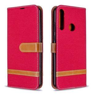 For Huawei Y6P Color Matching Denim Texture Horizontal Flip Leather Case with Holder & Card Slots & Wallet & Lanyard(Red)