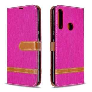 For Huawei Y6P Color Matching Denim Texture Horizontal Flip Leather Case with Holder & Card Slots & Wallet & Lanyard(Rose Red)