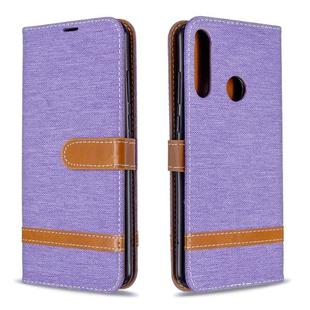 For Huawei Y6P Color Matching Denim Texture Horizontal Flip Leather Case with Holder & Card Slots & Wallet & Lanyard(Purple)