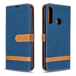 For Huawei Y6P Color Matching Denim Texture Horizontal Flip Leather Case with Holder & Card Slots & Wallet & Lanyard(Navy Blue)