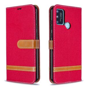 For Huawei Honor 9A Color Matching Denim Texture Horizontal Flip Leather Case with Holder & Card Slots & Wallet & Lanyard(Red)