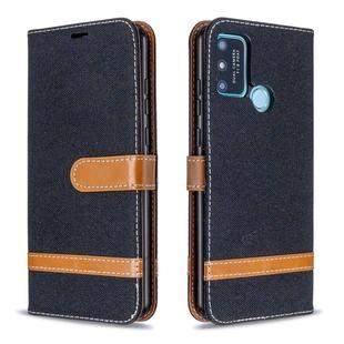 For Huawei Honor 9A Color Matching Denim Texture Horizontal Flip Leather Case with Holder & Card Slots & Wallet & Lanyard(Black)