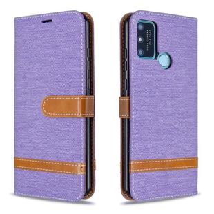 For Huawei Honor 9A Color Matching Denim Texture Horizontal Flip Leather Case with Holder & Card Slots & Wallet & Lanyard(Purple)