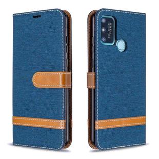 For Huawei Honor 9A Color Matching Denim Texture Horizontal Flip Leather Case with Holder & Card Slots & Wallet & Lanyard(Navy Blue)