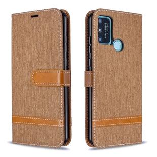 For Huawei Honor 9A Color Matching Denim Texture Horizontal Flip Leather Case with Holder & Card Slots & Wallet & Lanyard(Brown)