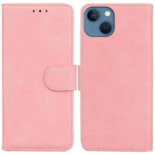 For iPhone 15 Plus Skin Feel Pure Color Flip Leather Phone Case(Pink)