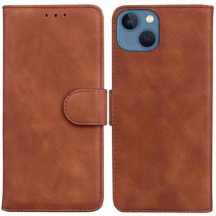 For iPhone 15 Plus Skin Feel Pure Color Flip Leather Phone Case(Brown)
