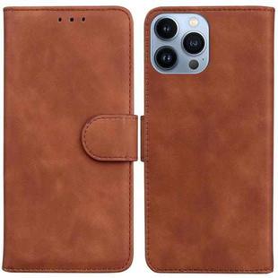 For iPhone 15 Pro Skin Feel Pure Color Flip Leather Phone Case(Brown)