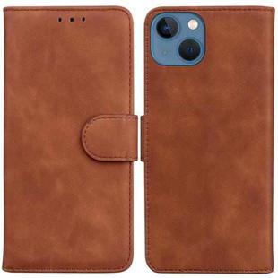 For iPhone 14 Plus Skin Feel Pure Color Flip Leather Phone Case(Brown)