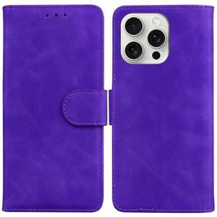 For iPhone 16 Pro Max Skin Feel Pure Color Flip Leather Phone Case(Purple)