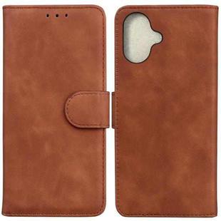 For iPhone 16 Plus Skin Feel Pure Color Flip Leather Phone Case(Brown)