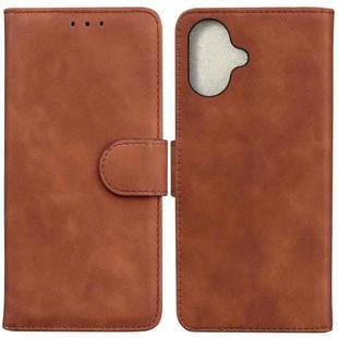 For iPhone 16 Skin Feel Pure Color Flip Leather Phone Case(Brown)