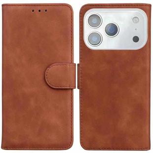 For iPhone 17 Pro Max Skin Feel Pure Color Flip Leather Phone Case(Brown)