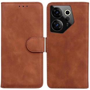For Tecno Camon 20 Premier 5G Skin Feel Pure Color Flip Leather Phone Case(Brown)