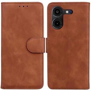 For Tecno Pova 5 Pro Skin Feel Pure Color Flip Leather Phone Case(Brown)