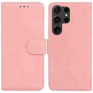 For Samsung Galaxy S24 Ultra 5G Skin Feel Pure Color Flip Leather Phone Case(Pink)