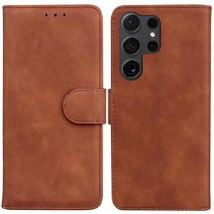 For Samsung Galaxy S24 Ultra 5G Skin Feel Pure Color Flip Leather Phone Case(Brown)