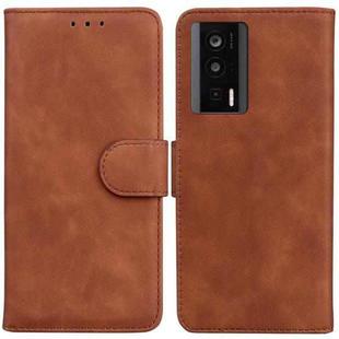 For Xiaomi Poco F5 Pro / Redmi K60 Skin Feel Pure Color Flip Leather Phone Case(Brown)