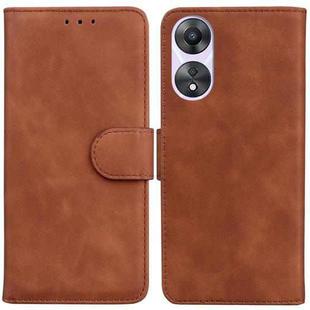For OPPO A58 4G Skin Feel Pure Color Flip Leather Phone Case(Brown)