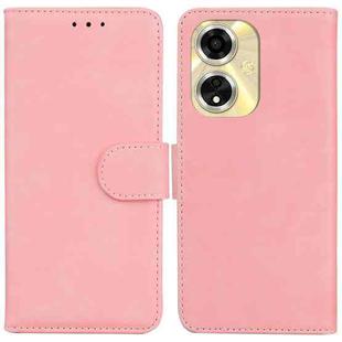 For OPPO A59 5G / A2M Skin Feel Pure Color Flip Leather Phone Case(Pink)