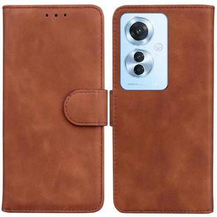 For OPPO Reno11 F Global Skin Feel Pure Color Flip Leather Phone Case(Brown)