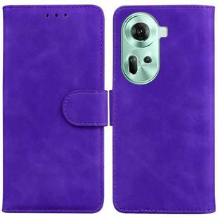 For OPPO Reno11 Global Skin Feel Pure Color Flip Leather Phone Case(Purple)