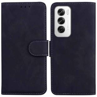 For OPPO Reno12 5G Global Skin Feel Pure Color Flip Leather Phone Case(Black)