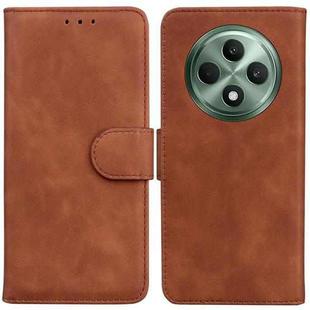 For OPPO Reno12 F 5G Skin Feel Pure Color Flip Leather Phone Case(Brown)